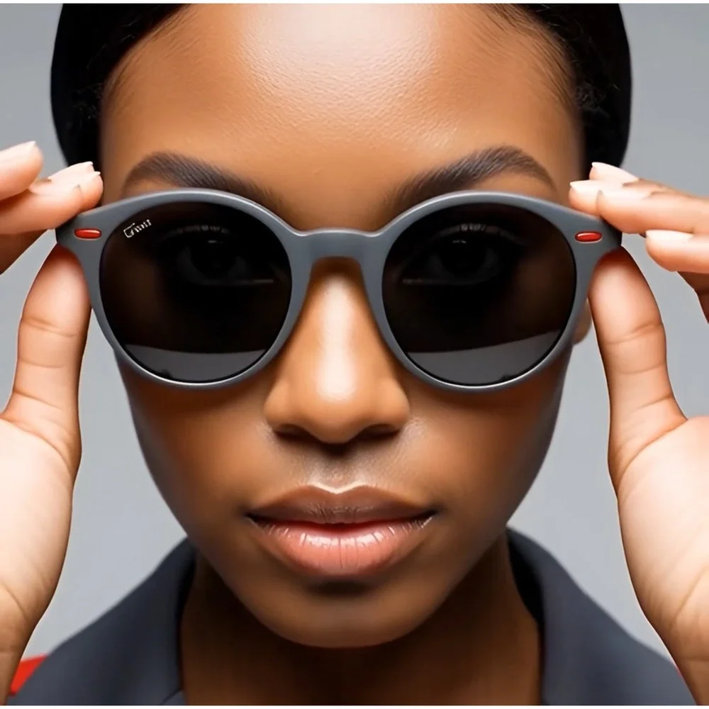 Women Polarized Sunglasses Frame Gray Black Red Accents Luxury Eye Wear Lentes‎